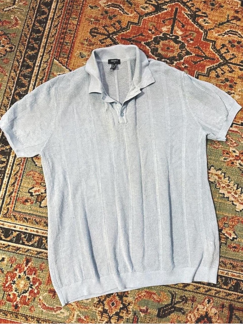 Forever21 Men’s Light Blue Short-Sleeve Polo Knit Shirt